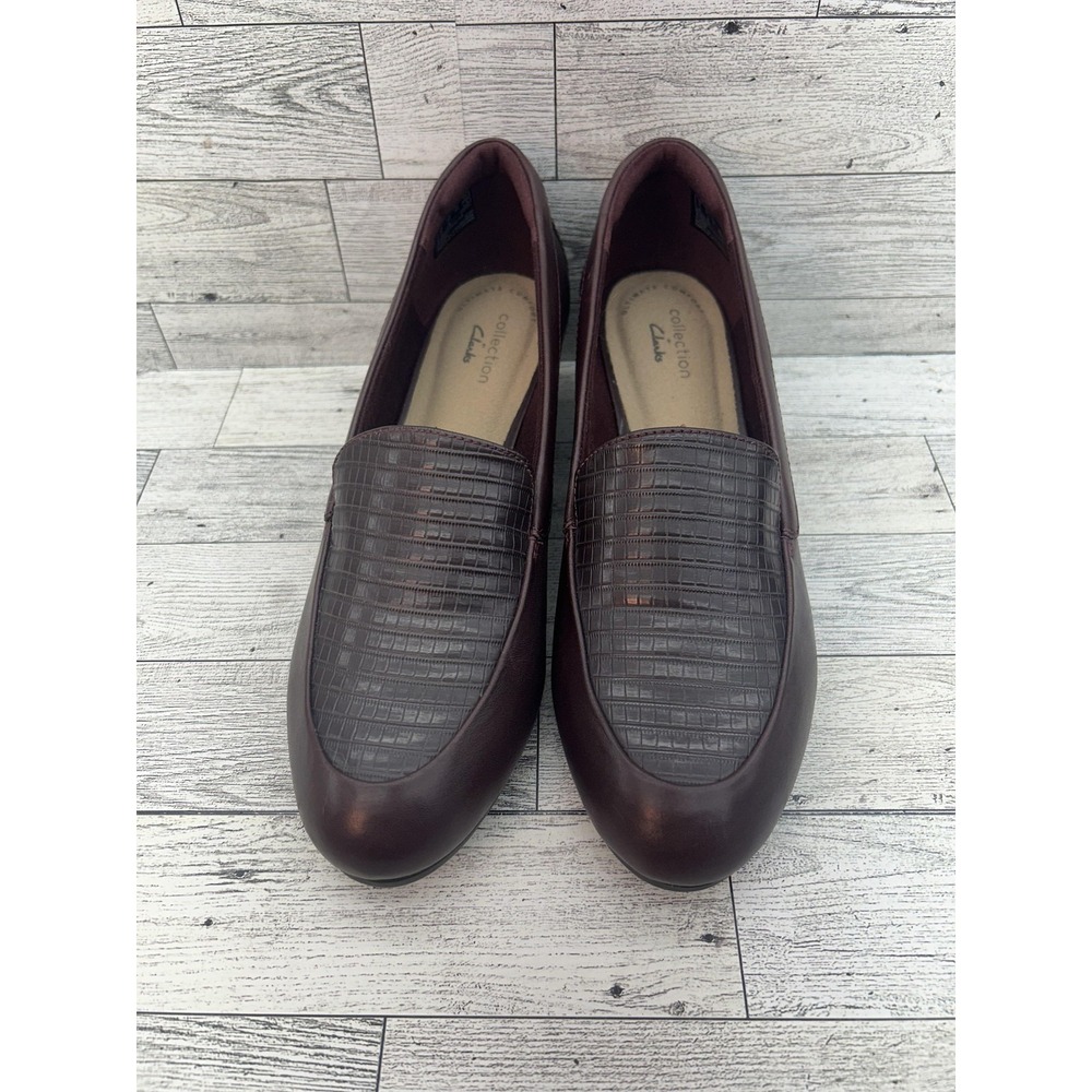 Clarks Shoes Womens Sz 7.5M Burgundy Mallory Mallory Pearl Loafer Wedge‎ Comfort